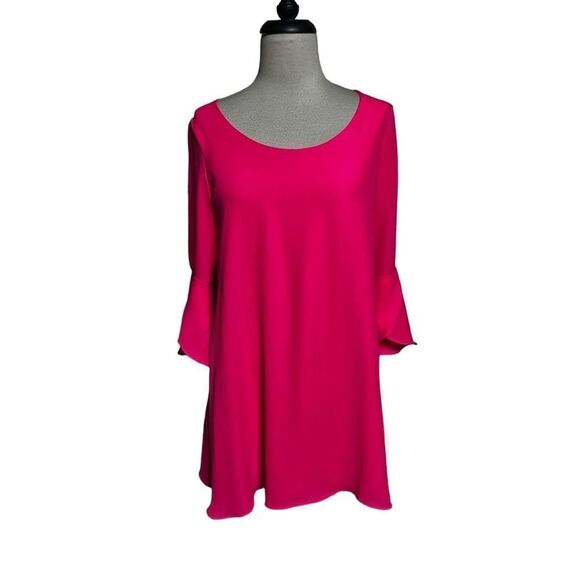 Takara Bell Sleeve Hot Pink Chiffon Flowy Mini Dress Size Small - Picture 1 of 6